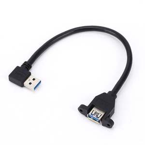 Cable de Extensión de Datos USB 3.0, 90 Grados, Macho a Hembra, Montaje en Panel con Tornillos, Blindaje Trenzado para Transferencia de Datos de Computadora - Product Image 1