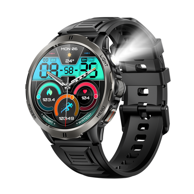 Sports Smart Watch 1.7" Fitness Tracker IPX8 3ATM Waterproof Smartwatch with Flashlight Heart Rate Blood Oxygen GPS Compass