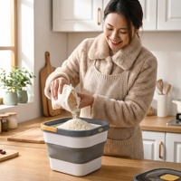 Bac de rangement pour riz sans BPA, pliable, hermétique, écologique, anti-fuite, grande capacité, avec fenêtre transparente, pour cuisine et garde-manger