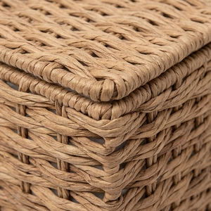 Caja de almacenamiento de hierba marina tejida naturalmente con tapa, cesta organizadora de mimbre hecha a mano para habitación de bebé, para juguetes, pañales, ropa y artículos diversos. - Product Image 6