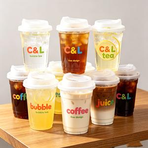Vasos de Plástico Personalizados para Té Boba de 12oz, 16oz, 20oz, 24oz, Vasos Desechables para Llevar, Vasos de Plástico para Matcha de 16 oz para Bodas - Product Image 1