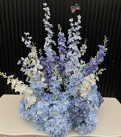 Susunan Bunga Delphinium Biru Putih Buatan PPS, Panjang 60cm, untuk Dekorasi Pernikahan