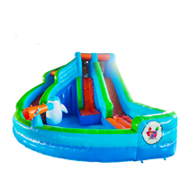 Parc aquatique gonflable commercial Dolphin Fountain avec toboggans et piscines pour enfants, en PVC, facile à installer
