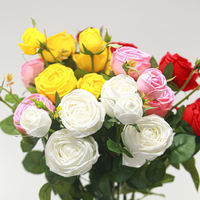 Vente en gros de roses artificielles à 3 têtes, aspect réaliste, pour mariage, décoration intérieure, arrangement floral, fête des mères