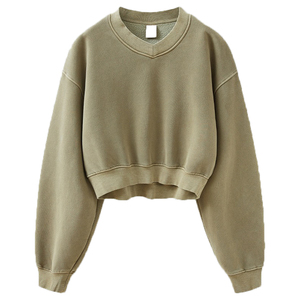 Felpa Personalizzata da <span class=keywords><strong>Donna</strong></span> con Lavaggio Acido, Scollo a V, in <span class=keywords><strong>Pile</strong></span>, <span class=keywords><strong>Oversize</strong></span>, Pullover da <span class=keywords><strong>Donna</strong></span>, Felpe Corte con Cappuccio all'Ingrosso - Product Image 3