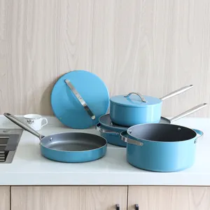 7 Cái Bộ Đồ Nấu Nướng Mới Màu Xanh Chảo Chiên Nước Sốt Nồi Combo Chất Lượng Cao Cookware Set Nhà Máy Quà Tặng Bộ