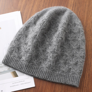 Lace Knit 100% Pure <strong>Wool</strong> Beanie Women's Thermal Ear Flap Slouchy Hat Openwork Winter <strong>Cap</strong> with All-Match Design OEM &amp; Wholesale - Product Image 4