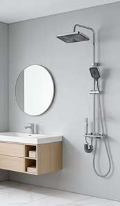 Ensemble de douche moderne Oudu en acier inoxydable électroplaqué avec cartouche en laiton, barre coulissante, jets pluie/doux, douche carrée - Product Image 2