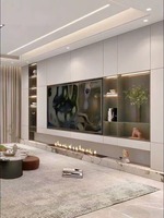 Meuble TV Minimaliste Moderne avec Bande LED, Console Murale en Bois pour Salon, Petit Appartement, Hôtel, Écologique