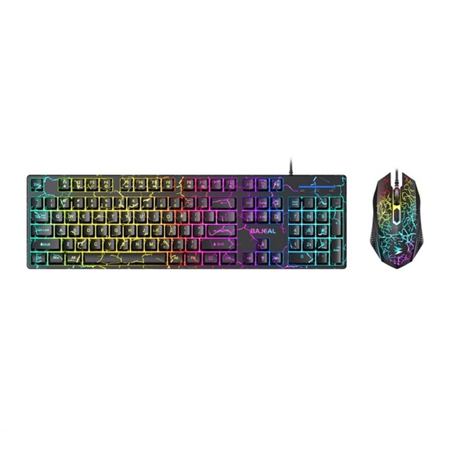 BAJEAL T550 Wired USB LED Gaming Keyboard Mouse Combo 1600 DPI 104-Key Multimedia Function Keys Ergonomic Design Waterproof