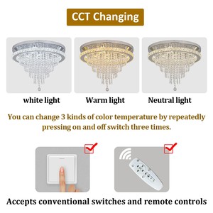Plafonniers LED encastrés en acier inoxydable, luminaires modernes en cristal suspendus, à intensité variable, changeant de couleur (3 couleurs), pour salon - Product Image 3