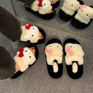 Zapatillas de casa de moda para mujer, abiertas, estampadas, con diseño cruzado, de felpa suave y afelpada, para mujer, suaves, para el hogar, tipo sandalia - Product Image 4