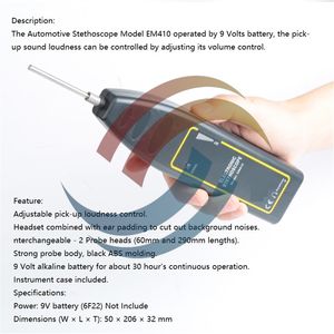 Transmisión del chasis del motor automotriz Instrumento de diagnóstico de ruido anormal Falla mecánica Estetoscopio electrónico EM410 - Product Image 2