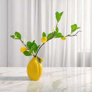 Jarrón de Cerámica Creativo con Forma de Limón Falso y Autorriego - Decoración Moderna con Planta Artificial para Escritorio - Product Image 5