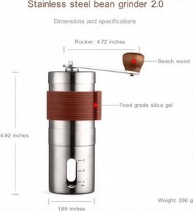 Manual Stainless Steel Coffee <b>Grinder</b> Adjustable Settings With Brown Anti Slip Sheath Portable Conical Burr <b>Grinder</b> - Product Image 5