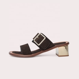 Women's Double Belt Buckles Sandals Open Square Toe on Shoes Low Chunky Heels Comfortable <b>Slides</b> Dress Mules - Product Image 6