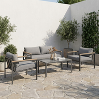 Modernes Stahl-Outdoor-Sofa-Set mit Glas-Couchtisch, Zweisitzer & 2 Sesseln für Garten, Terrasse, Innenhof & Park