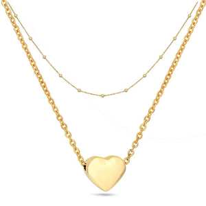 Collar de Cadena de Clavícula de Doble Capa de Acero Inoxidable 304 Chapado en Oro de 18K con Colgante de Corazón Minimalista de Estilo Europeo Americano - Product Image 1