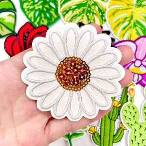 Parches florales de lentejuelas brillantes termoadhesivos <span class=keywords><strong>con</strong></span> bordados de hoja de monstera, <span class=keywords><strong>cactus</strong></span> y rosa para ropa de verano DIY y decoración del hogar - Product Image 4