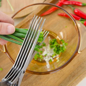 Ciseaux multifonctionnels faciles à transporter, en acier inoxydable à 5 couches, pour salade, oignon vert, légumes, faciles à couper, avec poignée en caoutchouc - Product Image 5