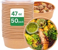 Bols à salade en papier jetables avec couvercle, contenants alimentaires à emporter pour les aliments chauds/froids