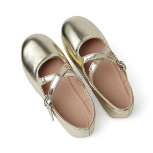 Zapatos planos Mary <span class=keywords><strong>Jane</strong></span> con correa cruzada metálica dorada para niñas, zapatos de vestir con punta cuadrada para niños - Product Image 4