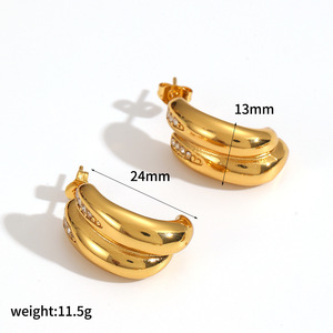 ต่างหูสแตนเลสทรงเรขาคณิตรูปตัว C ประดับเพชรสำหรับผู้หญิงสวมใส่ทุกวัน - Product Image 4