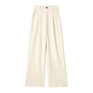 Vendita calda da donna <span class=keywords><strong>pantaloni</strong></span> lunghi Casual <span class=keywords><strong>larghi</strong></span> in tinta unita <span class=keywords><strong>pantaloni</strong></span> alti da ragazza <span class=keywords><strong>pantaloni</strong></span> plissettati a gamba larga per donna - Product Image 1