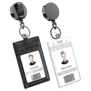 Porte-badge rétractable en cuir, porte-carte d'identité Vertical en PVC, porte-carte étanche