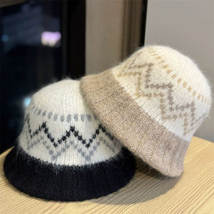 Nouveau chapeau de pêcheur en tricot pour femmes, vente en gros personnalisée, grande circonférence de tête, chapeau seau en laine chaud pour l'hiver - Product Image 2