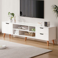 Meuble TV en Bois Massif Style Nordique Design Moderne et Simple pour Chambre, Salon, Petits Appartements avec Table Basse Assortie