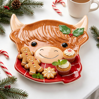 Assiette de service en céramique en forme de vache des Highlands, plateau de dîner fantaisie au design animalier pour la décoration de table, service de repas et cadeau