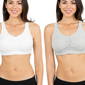 Women's Plus Size Reversible Seamless Four-Way <b>Stretch</b> Halter Neck Ruched Sports <b>Bra</b> Sleeveless Cropped Breathable Yoga Front - Product Image 1