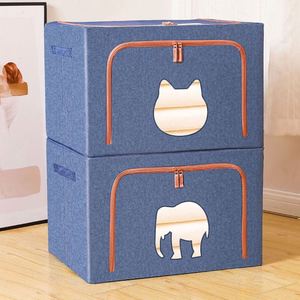 Oxford Linen Non-Woven Fabric Foldable Clothing Organizer <b>Storage</b> Box Comforter/Bedding Sturdy Handle Zipper Wardrobe - Product Image 2