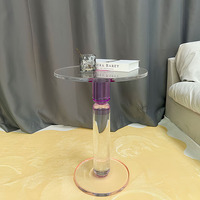 Table basse ronde transparente en acrylique dégradé pour chambre et salon, mobilier de maison avec structure métallique – Vente en gros