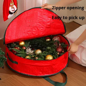 Multi-Size Red PE Lightweight Christmas Wreath Storage Bag with Carry Handles for Garland Decoration Organization - Product Image 3