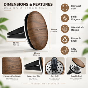Diffuseurs <span class=keywords><strong>d</strong></span>'<span class=keywords><strong>air</strong></span> pour voitures de haute qualité avec logo personnalisé, dessus en bois, matériau métallique, clip magnétique, parfum longue durée, boîte cylindrique - Product Image 4