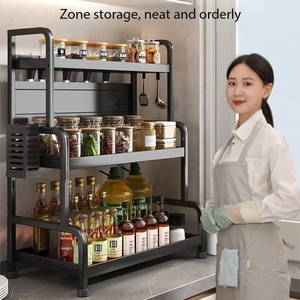 Estante de Almacenamiento Metálico de Tres Niveles para la Cocina, Conveniente para el Acceso, y Estante de Almacenamiento para Utensilios de Cocina - Product Image 3