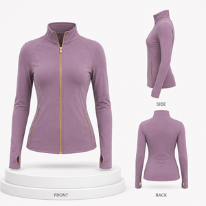 Chaqueta de Yoga para Correr y Gimnasio, de Secado Rápido y Transpirable, con Cierre Dorado, Ropa Deportiva Atlética para Mujer, Corte Ajustado, Chaqueta de Fitness OEM ODM - Product Image 2