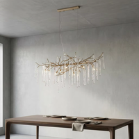 Lustre moderne en forme de branche, suspension luxueuse pour salle à manger, luminaire nordique en laiton avec gouttes de verre en forme de glaçon, lampe de plafond pour table à manger
