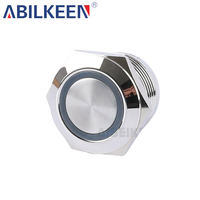 Interrupteur à bouton-poussoir métallique momentané éclairé 1NO, 19 mm, robuste, 250 V, étanche IP65, pour applications automobiles et appareils électroménagers