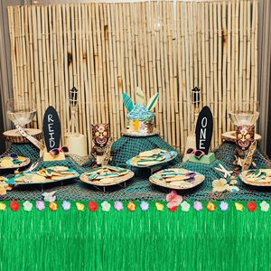 Falda de <span class=keywords><strong>mesa</strong></span> de fiesta Hawaiana de hierba de paja Luau Leis superventas Decoraciones de fiesta Luau <span class=keywords><strong>para</strong></span> fiesta de verano hawaiana - Product Image 3