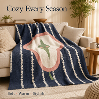 Selimut Lempar Tulip Biru Dongker Bergaris, Bahan Fleece Lembut, Dapat Dicuci Mesin, Ringan, Hangat untuk Sofa, Tempat Tidur, Perjalanan, Rumah, Grosir