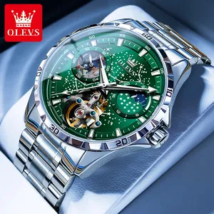 Olevs 6689 Originele Merk Heren Horloges Multifunctionele Lichtgevende Volautomatische Mechanische Horloge Maanfase Sterrenschijf