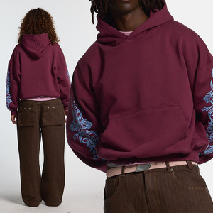 KingSen Factory Wholesale Custom Men's Floral Pattern Puff Printed Logo Heavyweight Terry Fabric Oversized Hoodie 100% Cotton - Product Image 3