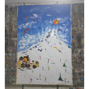 En gros Personnalisé À La Main Grande Toile Décoration Murale Paysage Affiche Décoratif À La Maison Peintures À L'huile Couteau De <span class=keywords><strong>Ski</strong></span> Alpin - Product Image 2