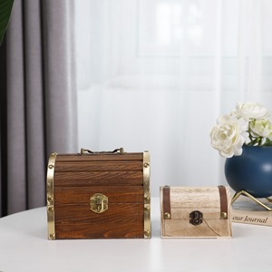 Wooden Gift Box With Gold Trim Lockable <b>Portable</b> Jewelry Storage Treasure Box For Children Money Box - Product Image 1