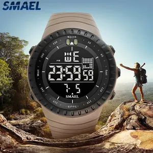 Jam Tangan Pria Asia Tenggara, Jam Tangan Pria, Panggilan Besar, Digital, Tahan Air, Led Hijau 5bar, Tanggal Digital, SMAEL, 1237, Stopwatch Pergelangan Olahraga