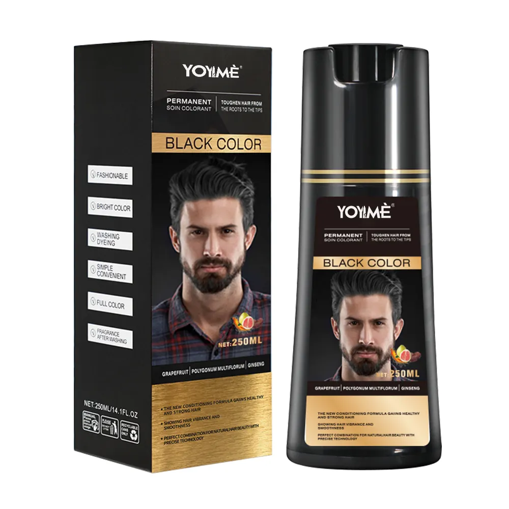 Private Label 250ml Natural Coverage Gery Hair Color Men Black Hair Dye Shampoo