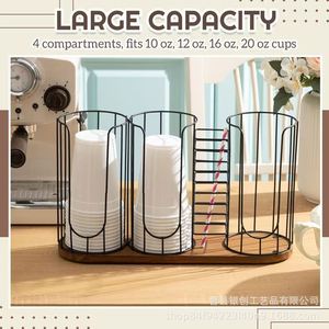 Iron And Wood <b>Paper</b> Cup Holder With Tiered Storage For <b>Kitchen</b> Countertop Coffee Organization - Product Image 5
